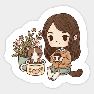 Chibi Cat Hot Chocolate Mom Sticker